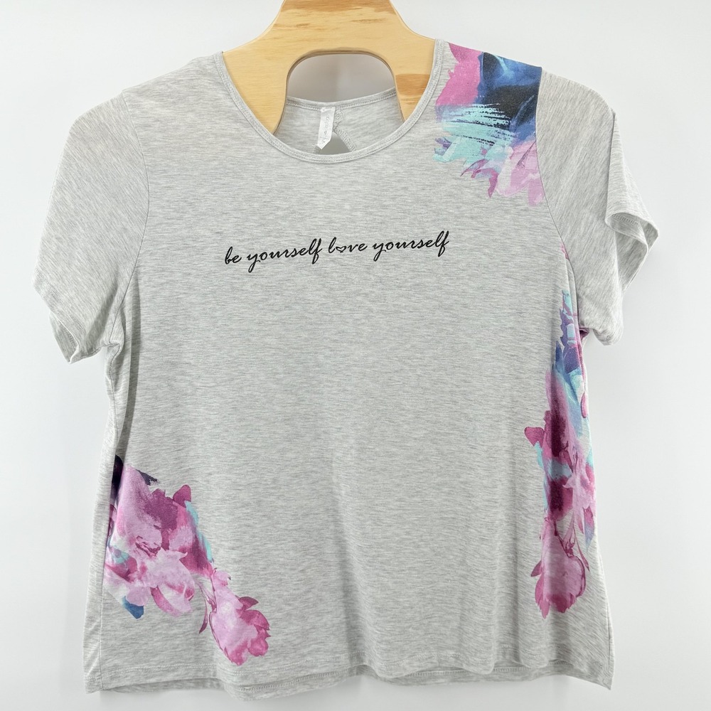 Ideology Shirt Womens 3X Gray Be‎ Yourself Love Yourself Floral Graphic Tee Top